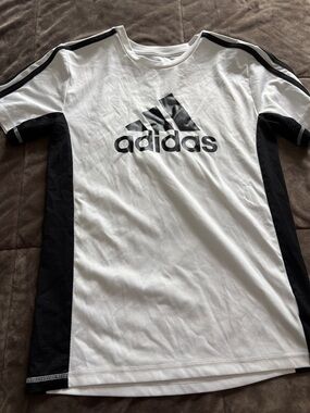 adidas White and Black Logo Performance Tee